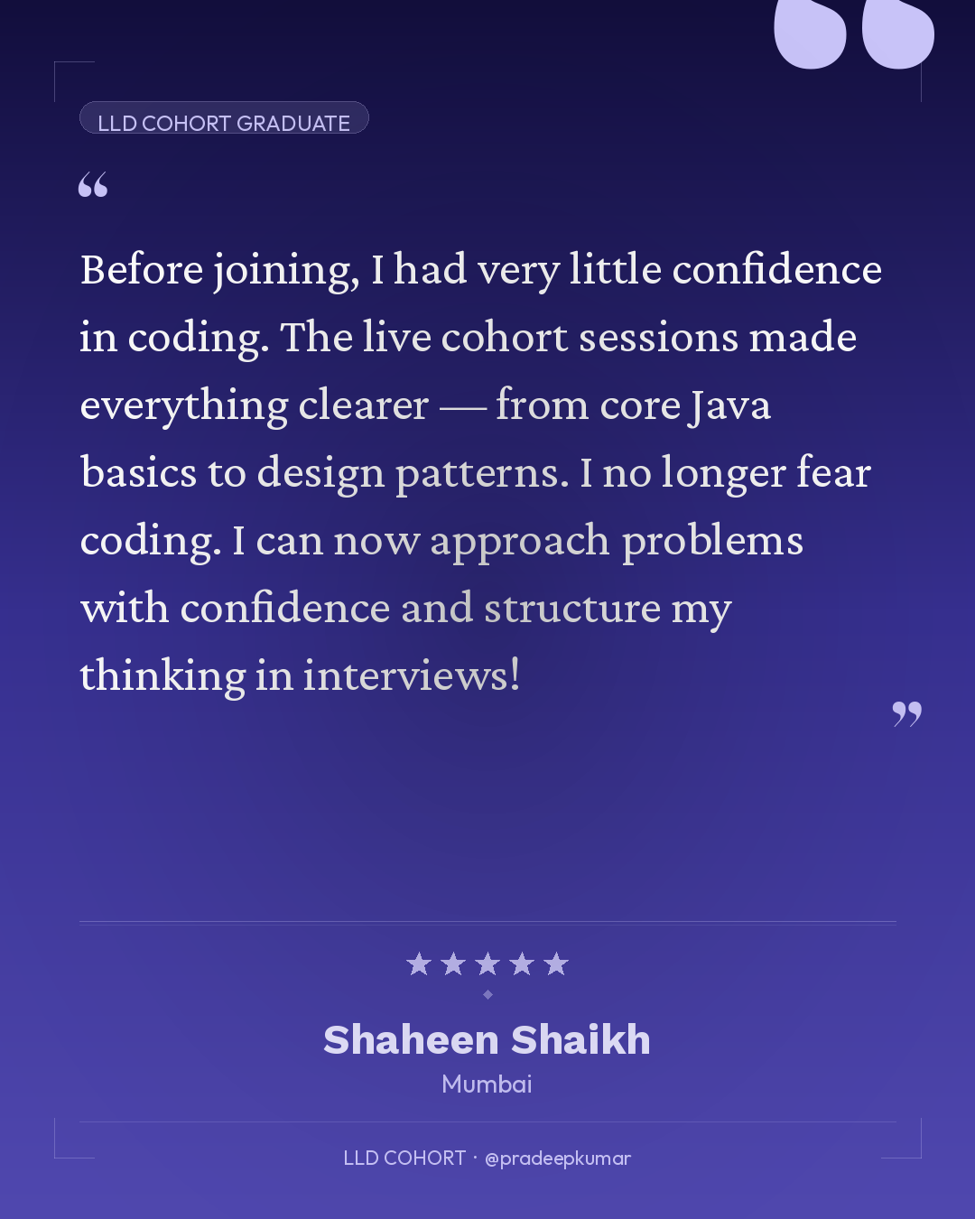 Shaheen Shaikh testimonial