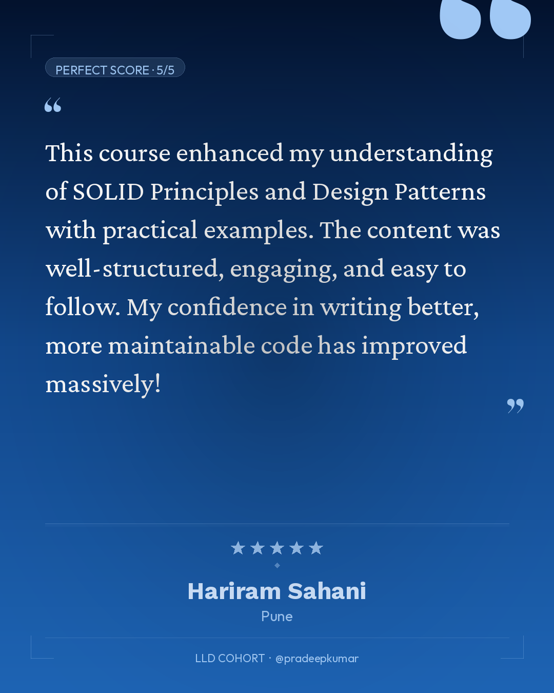 Hariram Sahani testimonial