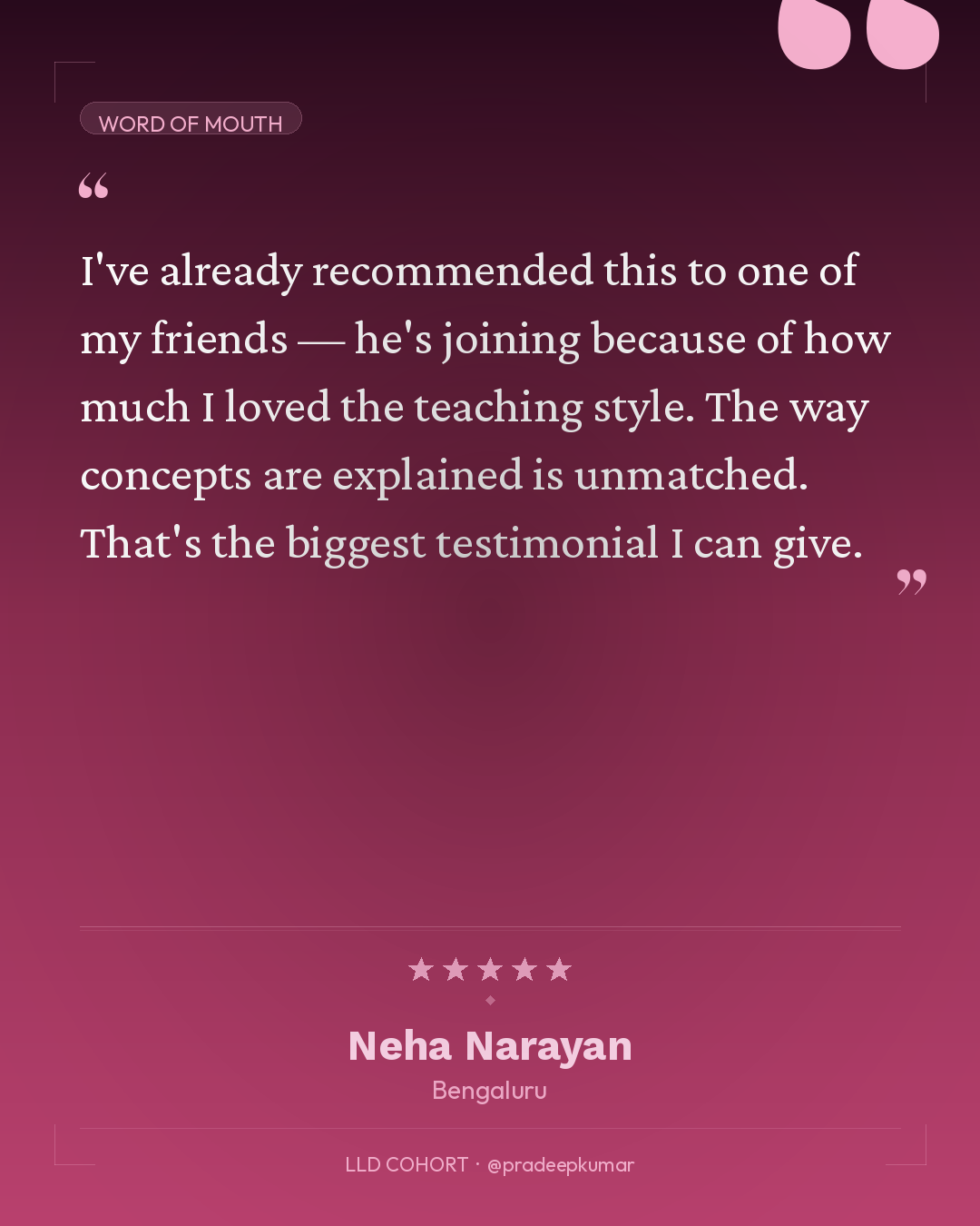 Neha Narayan testimonial