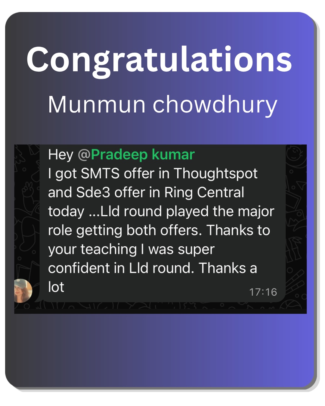 Student testimonial